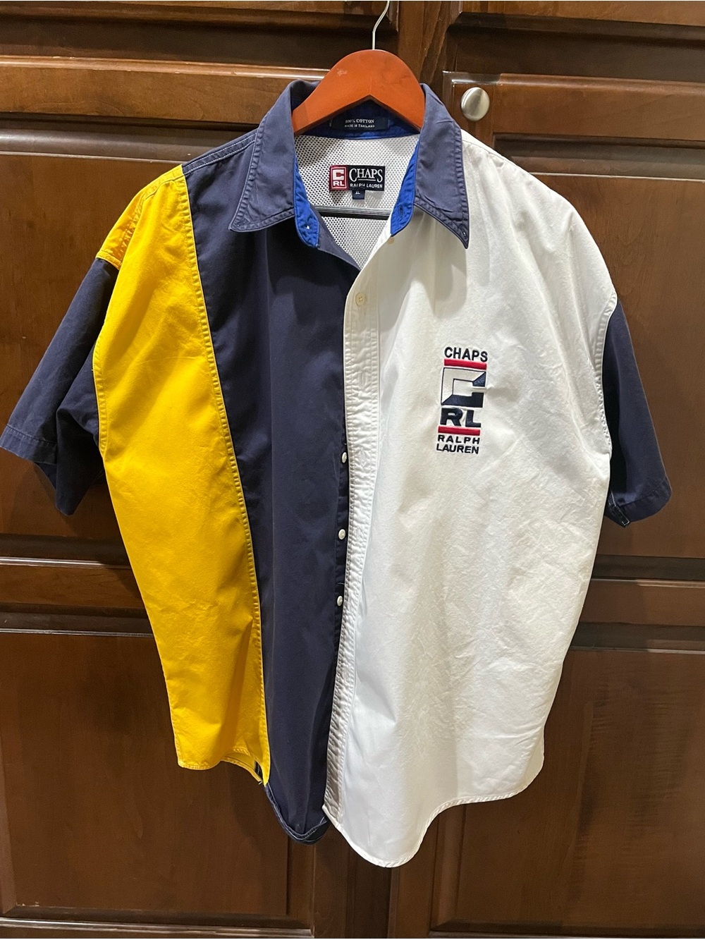Ralph Lauren (Chaps) Colorblock Short-Sleeve Button-Down - Navy/Yellow/White
